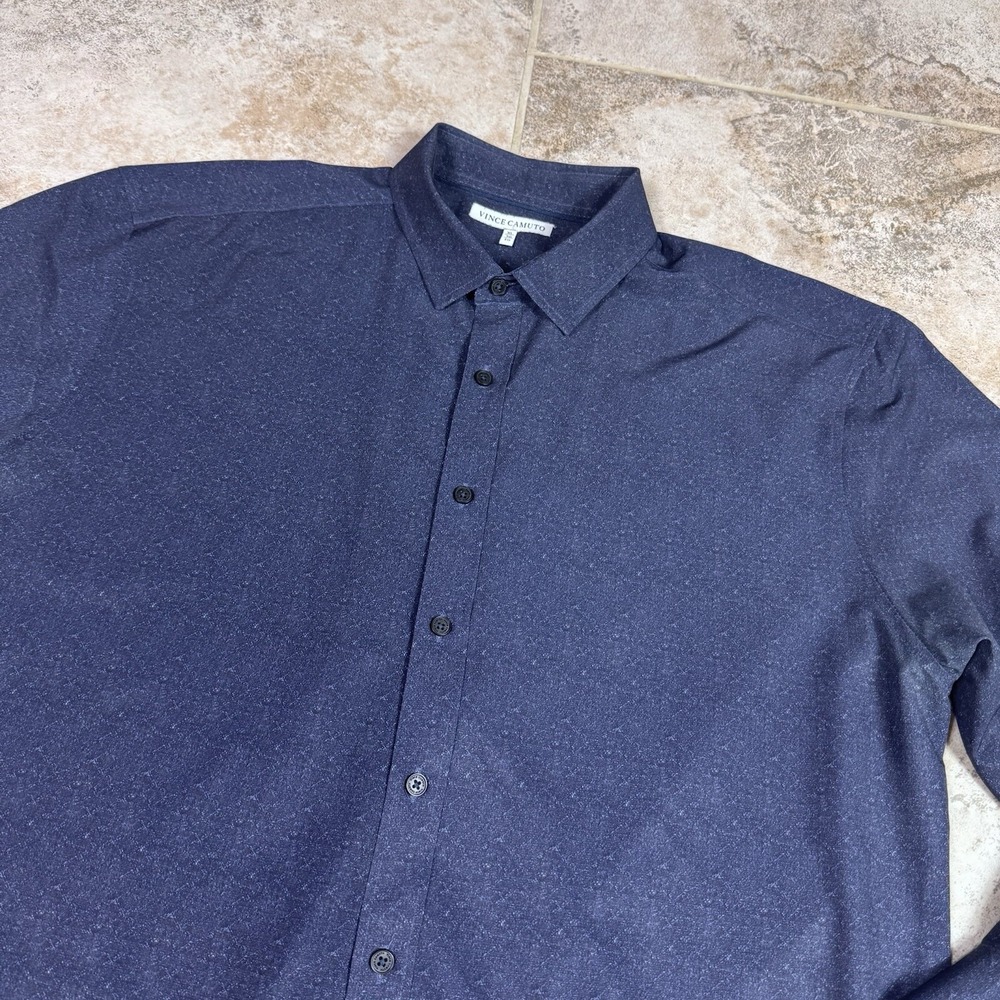 Vince Camuto Shirt Mens XL Long Sleeve Blue Button Up Performance All Over Print